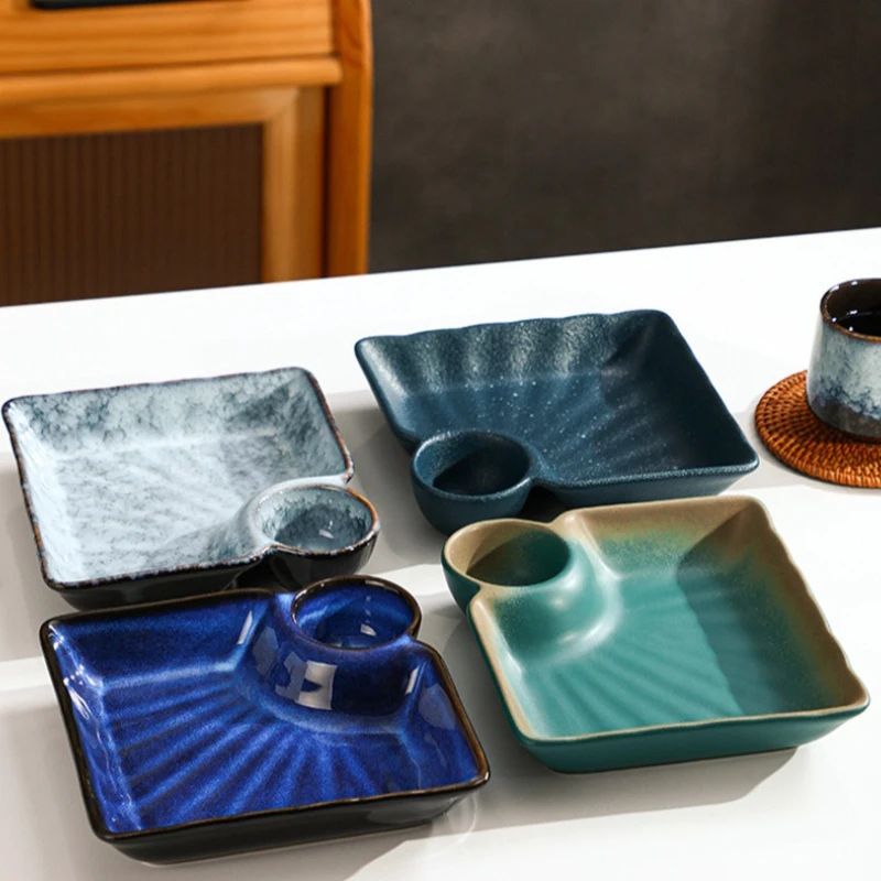 

Керамическая тарелка для пельменей с блюдом из уксуса, креативная суши, креветки, картофель фри, разделенная домашняя посуда