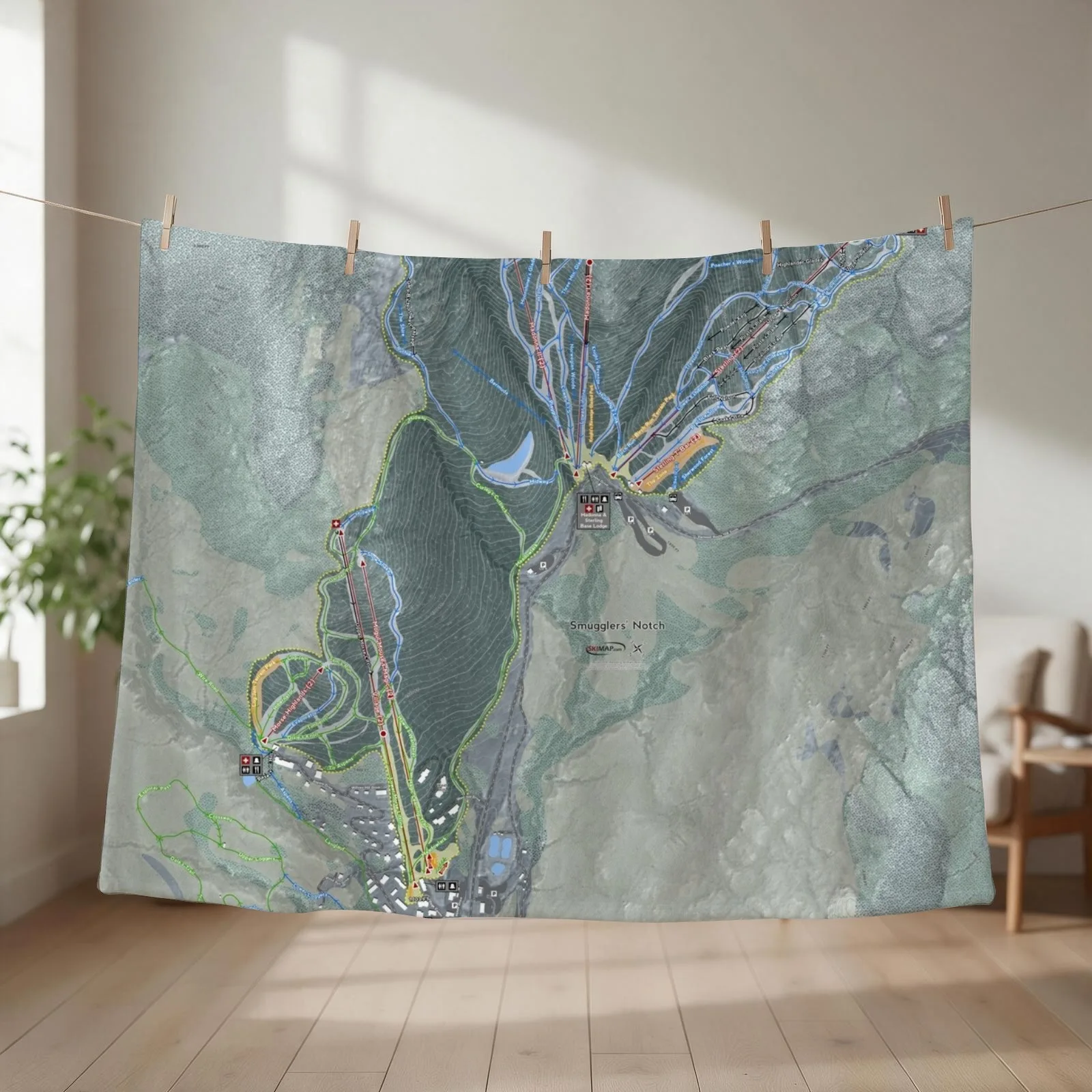 Smugglers' Notch Resort Trail Map Throw Blanket couch cozy soft plush fuzzy picnic outdoor blanket