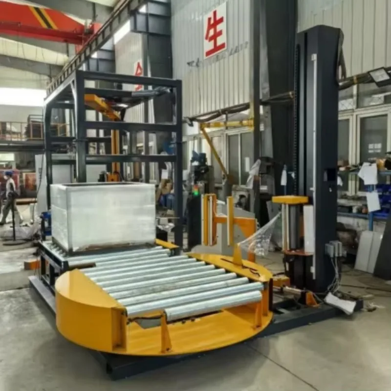 Full Auto Pallet Stretch Wrapping Machine With Roller Conveyor Automatic Wrapping Machine