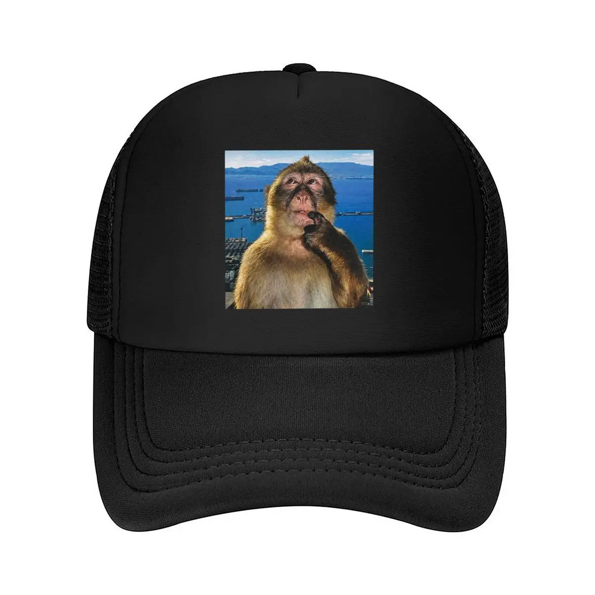Funny Thinking Monkey With Hand On Chin Mesh Baseball Cap Hip Hop