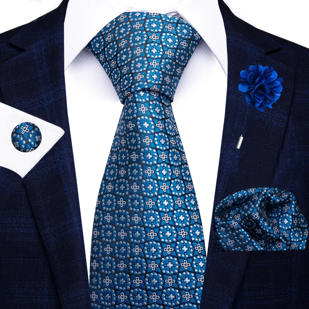 Großhandel Mode 8 CM Blaues Paisley-Krawatten-Etui Manschettenknöpfe Anstecknadel-Set Herren Büroanzug-Accessoires Hochzeitsgeschenk für Partys – Detail 5