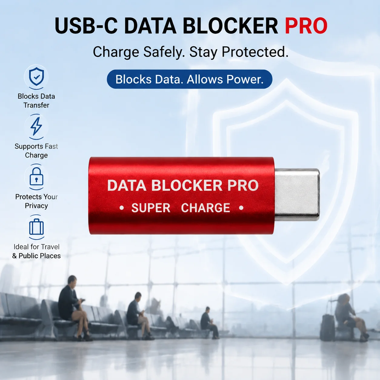 USB C Charging Connectors No Data Syncing Quick Charging USB Data Blocker Type-C Safety Data Interrupter Privacy Protection