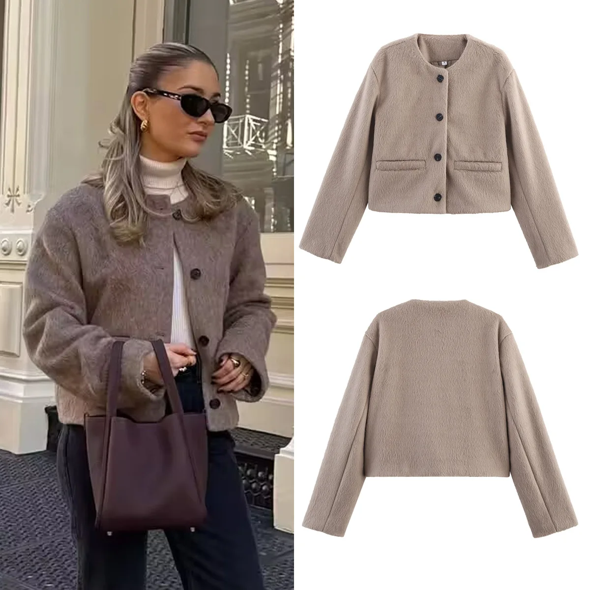 

Streetwear Casual Woolen Jacket Overcoat Female Suede Jacket Women Autumn Button Outerwears Long Sleeve Oversized Jackets Women