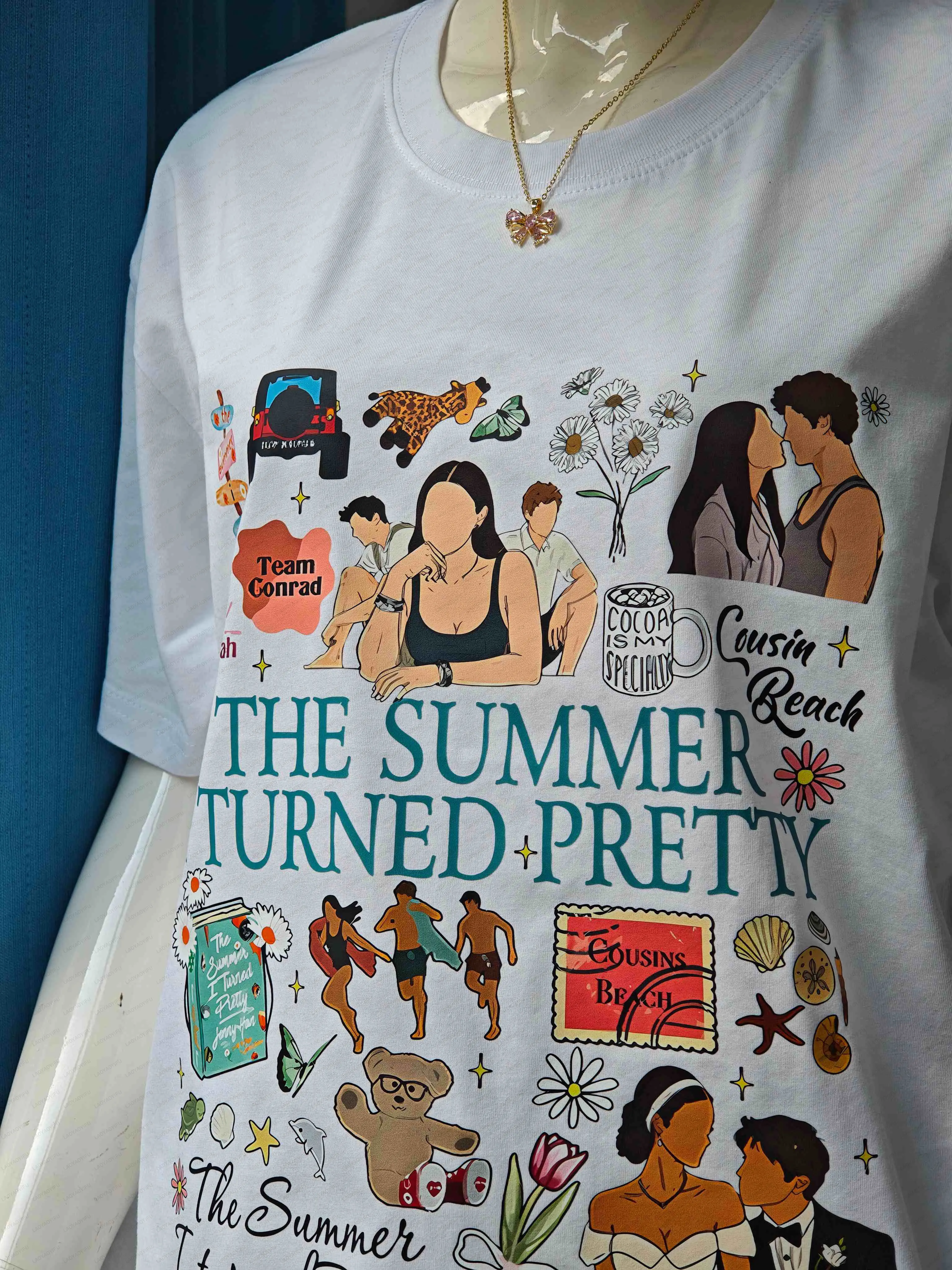 الصيف تحولت جميلة 3 فيلم امرأة الجرافيك تي شيرت أزياء عارضة خمر عطلة الشاطئ القطن تي شيرت الكبار الشارع الشهير