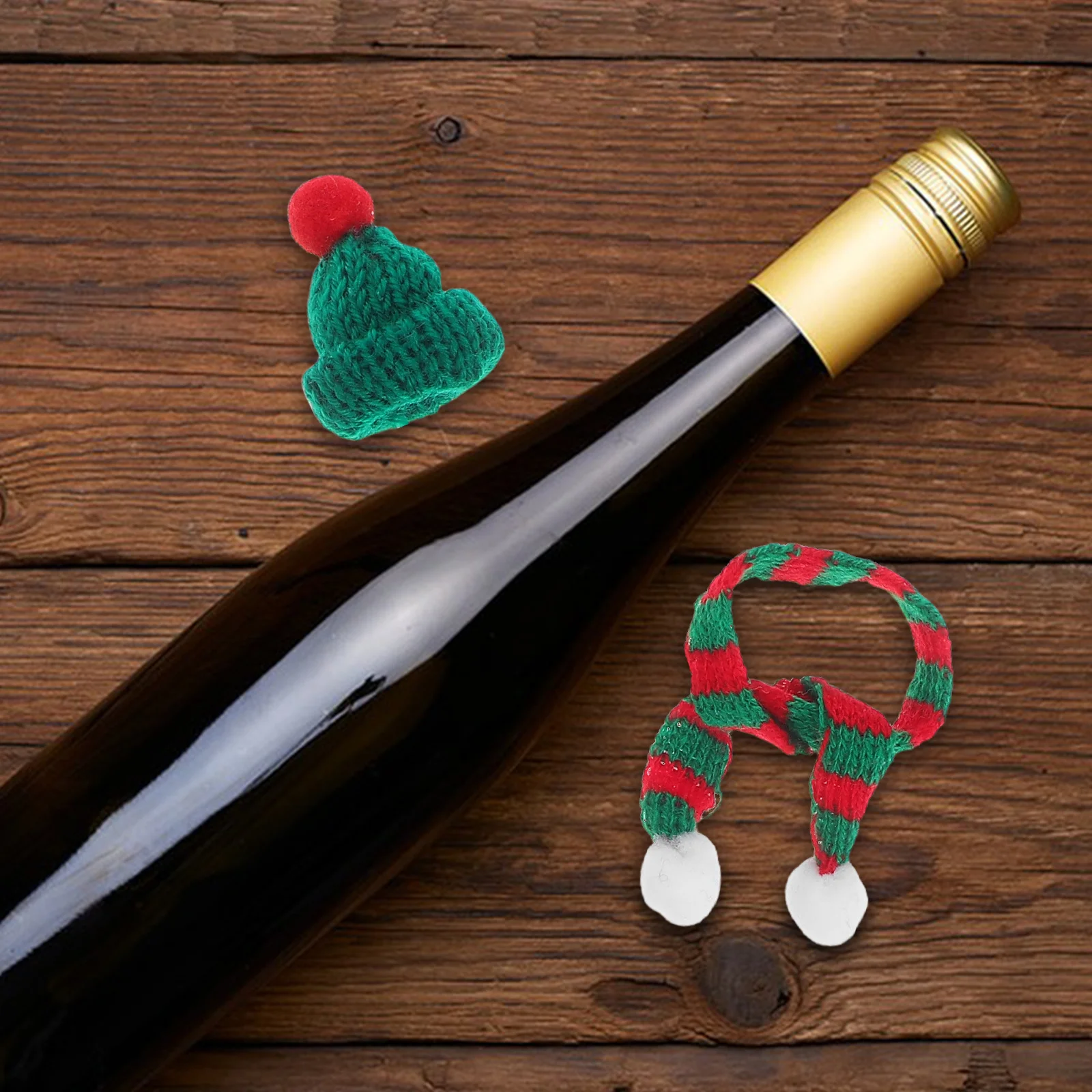 

32Pcs Mini Christmas Knit Hats and Scarves Bottle Decoration Tiny Knit Caps for Xmas Party Supplies Miniature Holiday Ornaments