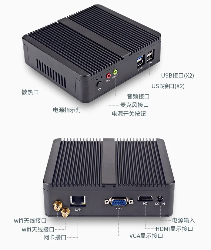 Zkmagic China Hardware de Computador Incorporado Industrial 4K Windows11 Ubuntu OS N2830 J1800 J1900 MINI PC Industrial