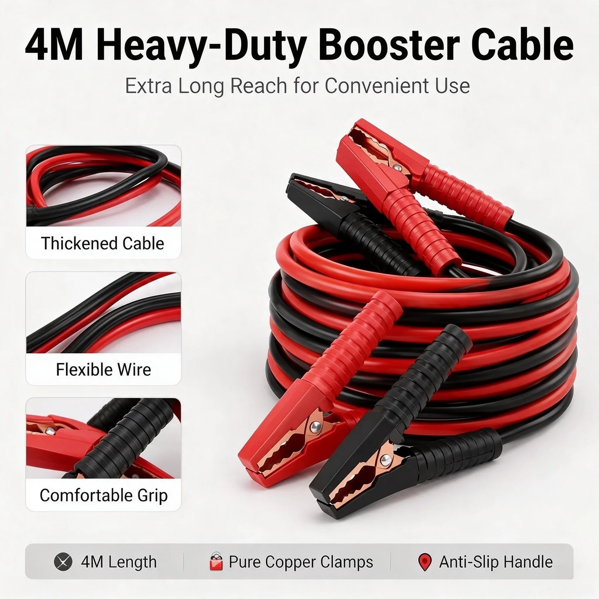 4meter Fully Enclosed Car Battery Jumper Wire, Pure Copper Connection Wire, Thickened Jumper Wire, Jumper Wire Jumper Cable