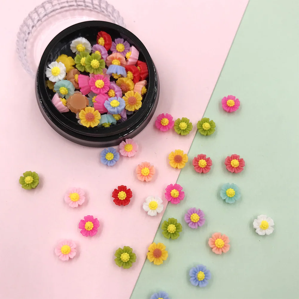 100Pcs Mixed 6mm Mini 3D Rose Flower Flatback Resin Cabochon Nail Art Manicure Decoration DIY Charms Nails Stickers Accessories
