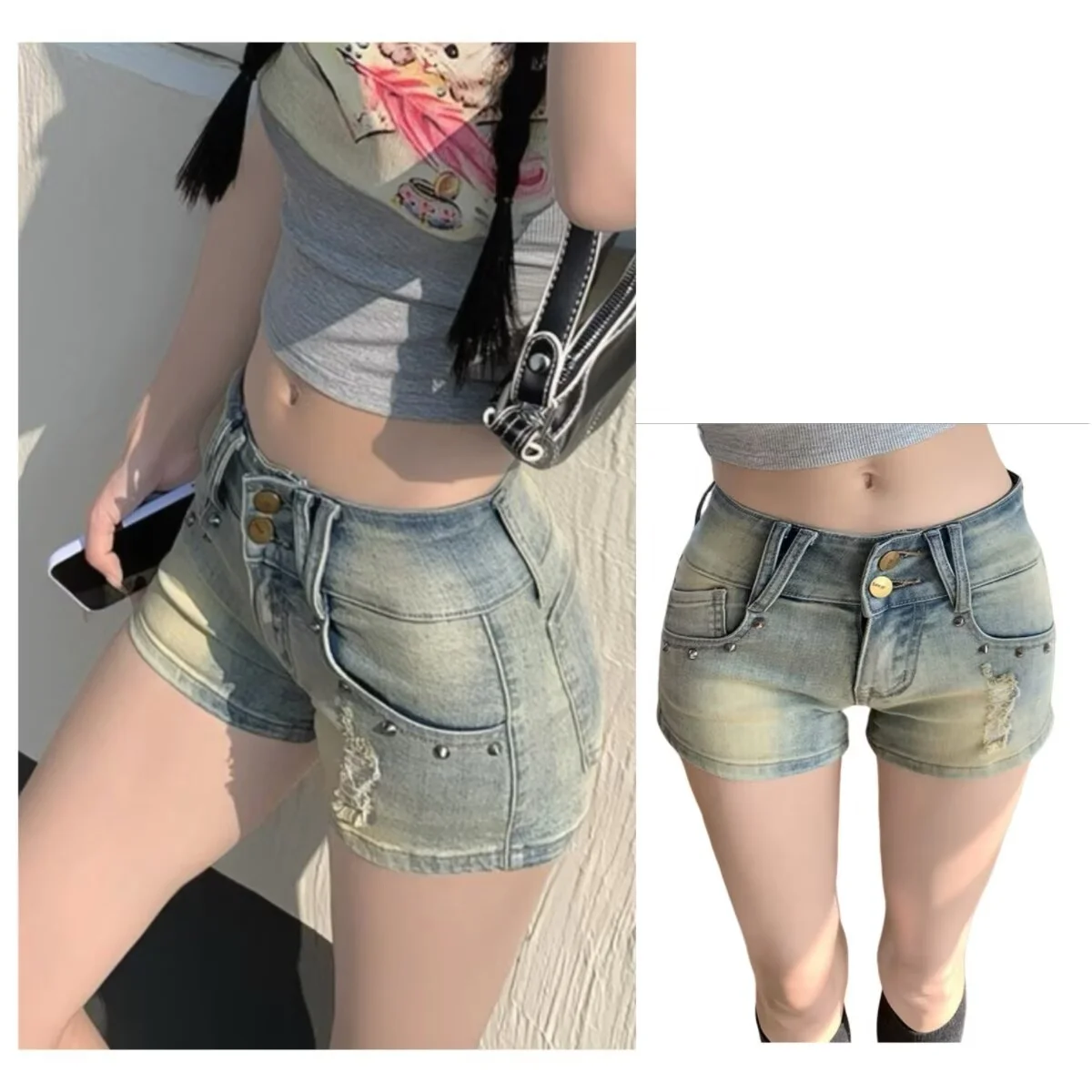 

Nostalgic Blue Women's Low Rise Denim Super Shorts Hot Girl Style Denim Shorts Y2K Sexy Jean Shorts Summer Street Hot Pants New
