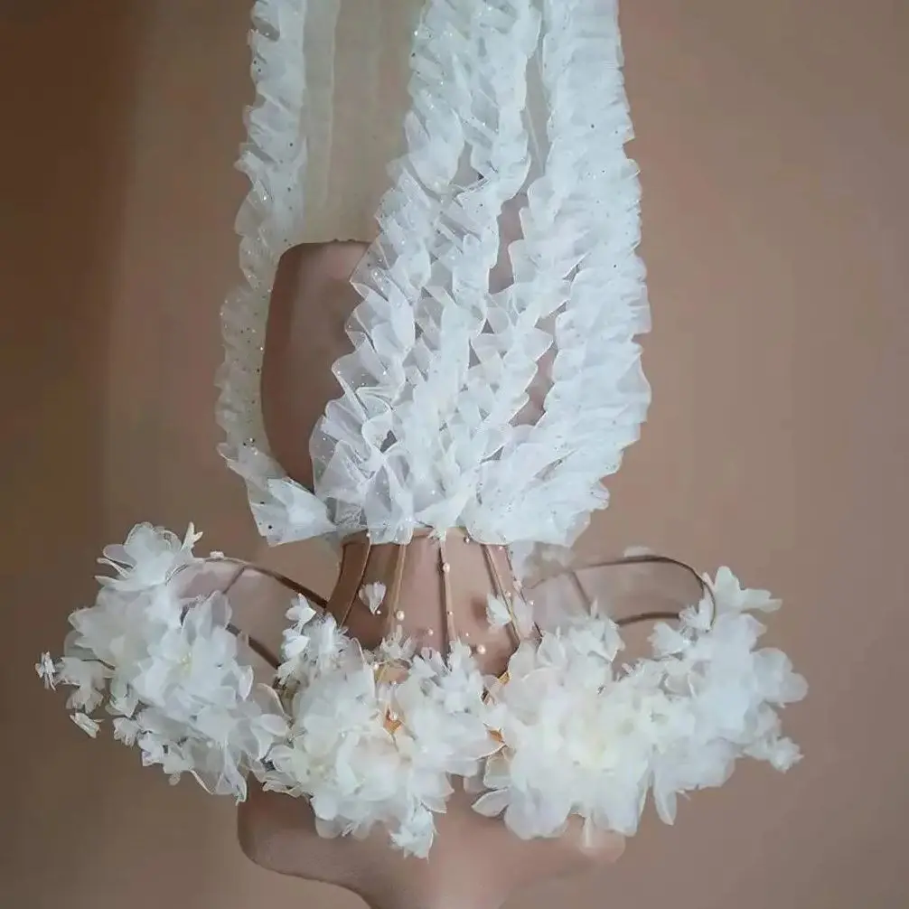 

White Flower Birthday Dress Women Pageant Charming Clubbing Stage Wear Singer Celebrate Wedding Drag Queen Outfit