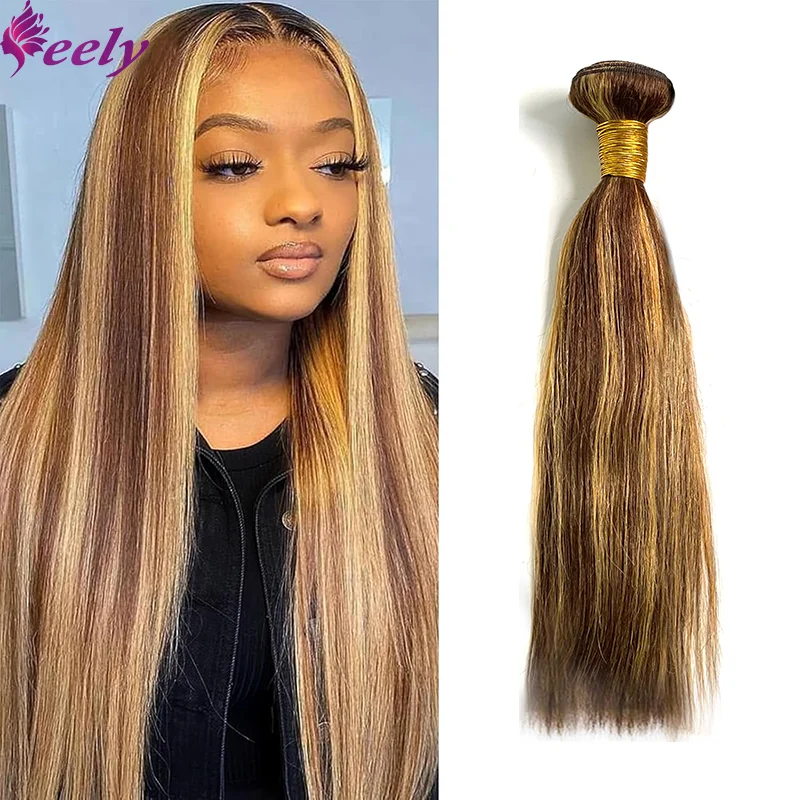 Highlight Straight Human Hair Bundles Brazilian Remy Hair Real Bundles Human Hair Extention Blonde Bundles Color P4/27 For Woman