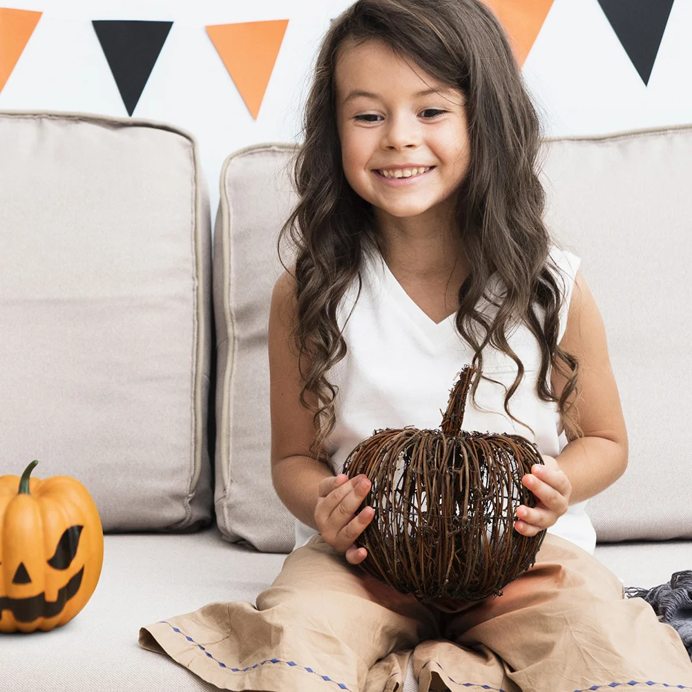 

2pcs Rattan Pumpkin Decor Halloween Small Woven Gourd Ornament For Home Party Wedding Decoration Desktop Scene Layout