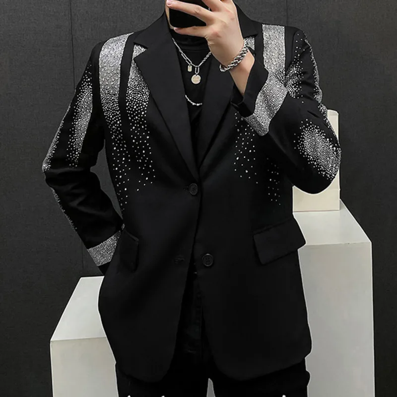 High Quality Blazer Luxury Diamond Mens Fashion Heavy Industry Hot Diamond Punk Slim Suit Jacket Men Chaquetas Hombre De Vestir