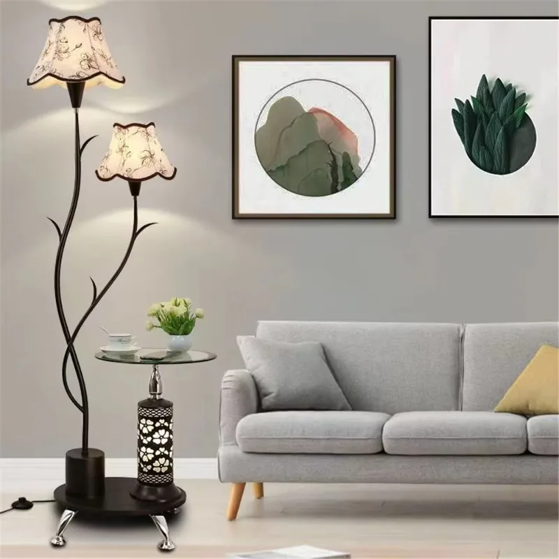 

Modern black floor lamp with table, elegant living room bedroom corner lamp, 2 lamp stand lamp, suitable for home decoration