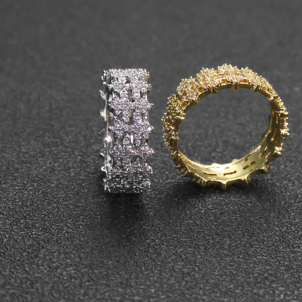 ESKEEM Kreuz-Fingerring, Hip-Hop-Schmuck, Ice Out, Krappenfassung, AAAAA CZ-Diamant, kubanischer Ring für Sie