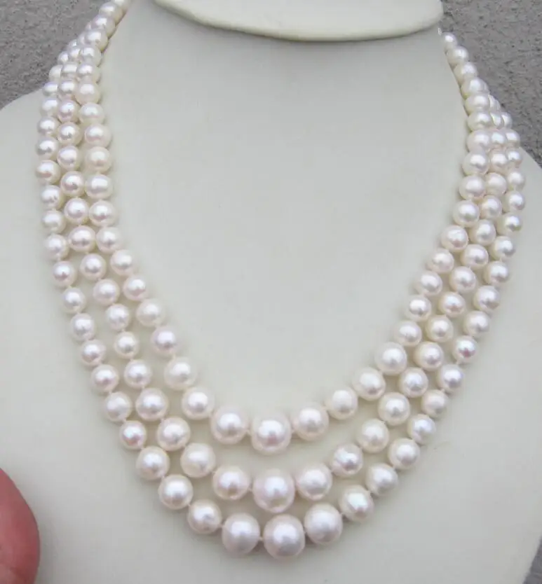 Real photo AAA Japan Akoya 7-9mm White pearl necklace 14K gold buckle