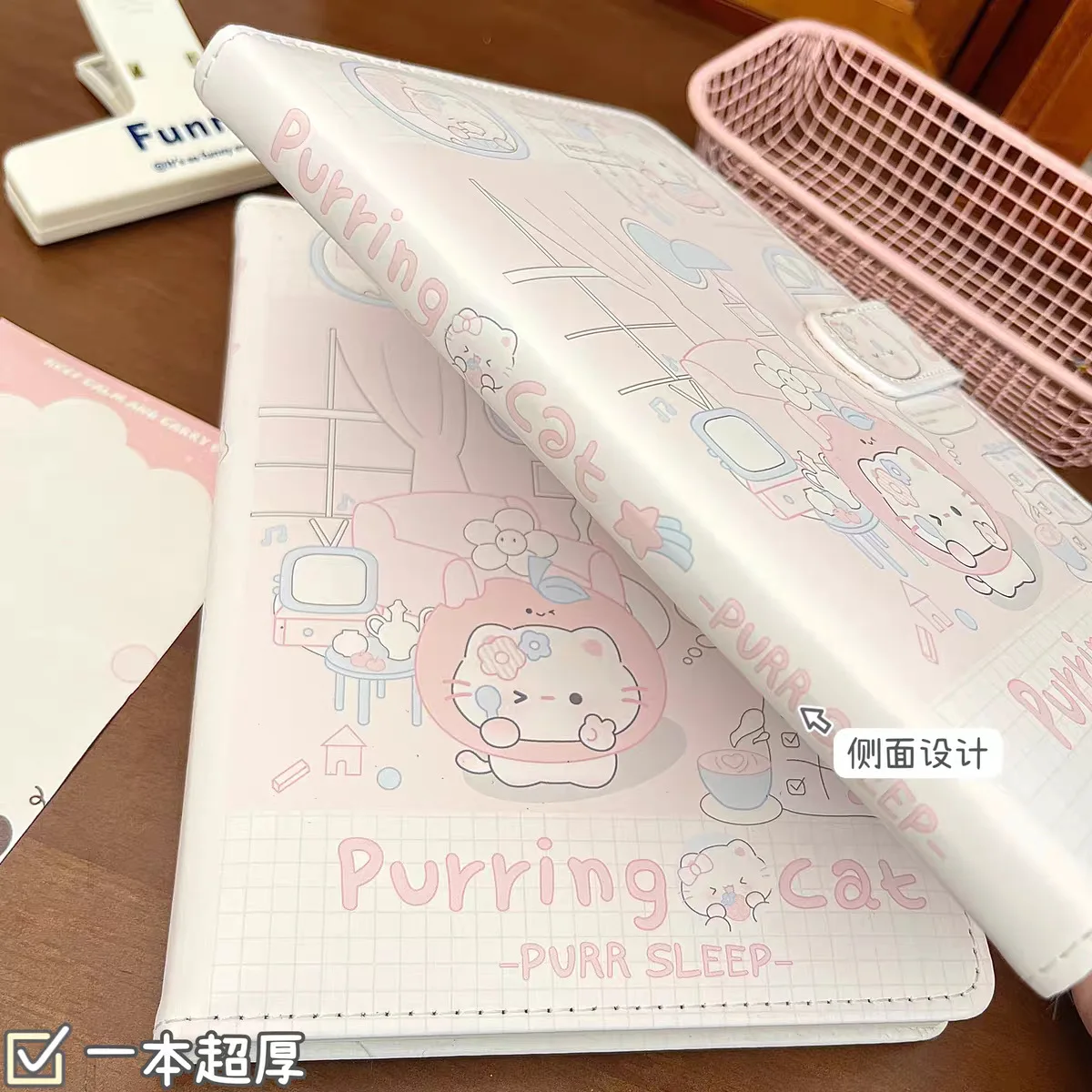 A5 Cute Kitten Leather PU Waterproof High-Value Magnetic Buckle Design Full-Color Notebook For Middle And High School Students