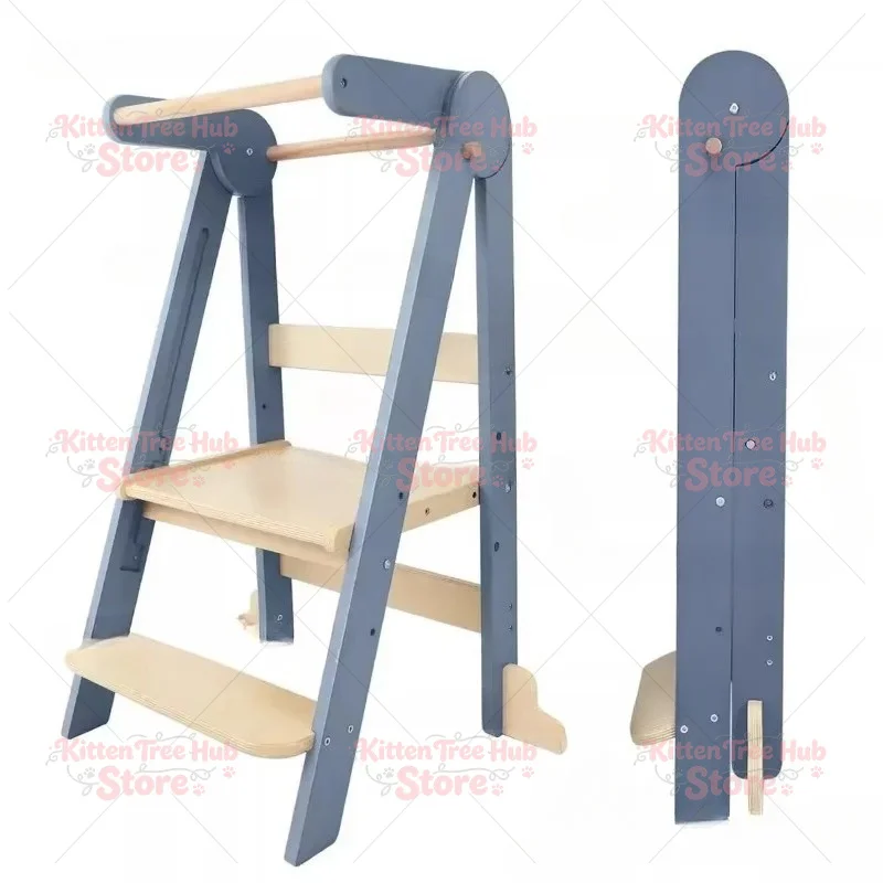 Folding Learning Tower Step Stool with Handrails for Bathroom & Kitchen