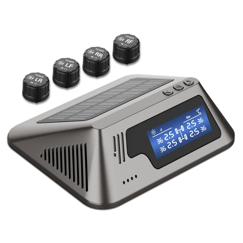 

Solar Screen Display Built-In External Car Universal Tpms Sensor Tire Pressure Monitoring System With 4 Sensors And LCD Display