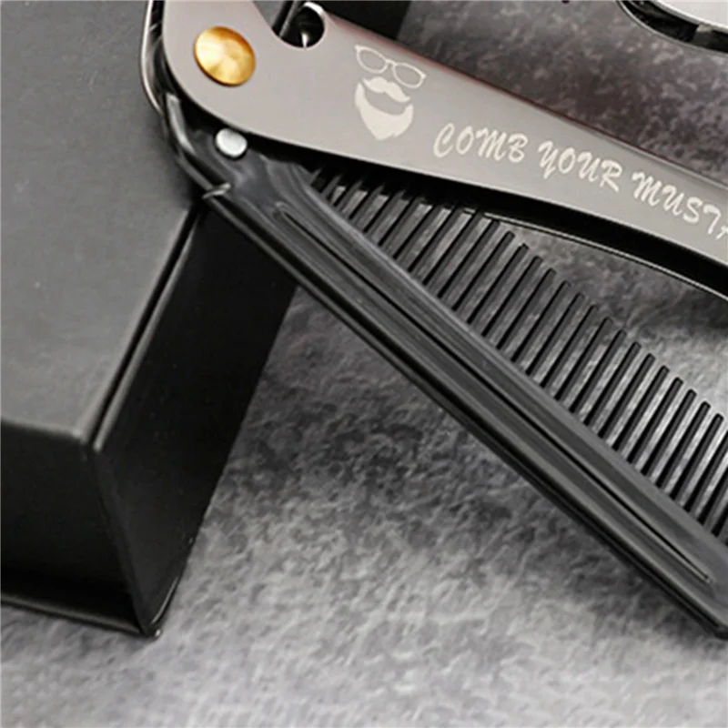 AA20-3 Pcs Black Men Folding Pocket Comb PP Teeth Detangling Hair Beard Comb Metal Handle Foldable Combing