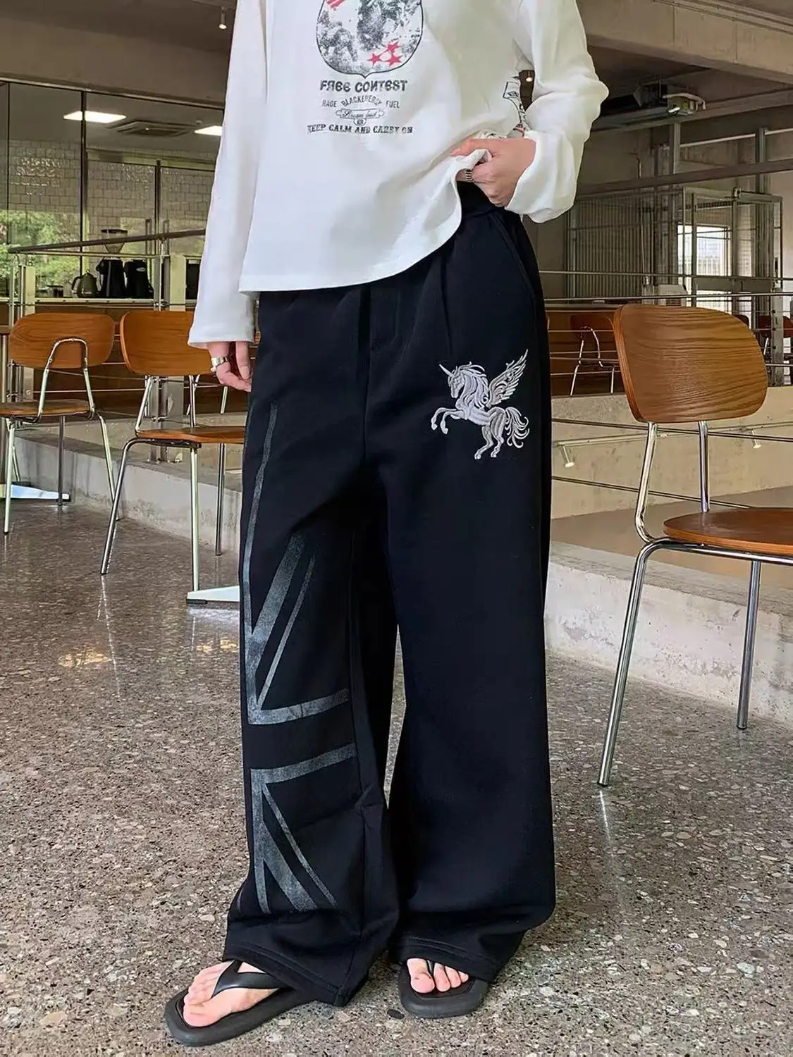 Men's Fashion Pattern Hip-hop Casual Pants Street Boys Bottom 90s Unisex Sweatpants Male High Waist Wide-leg Trousers