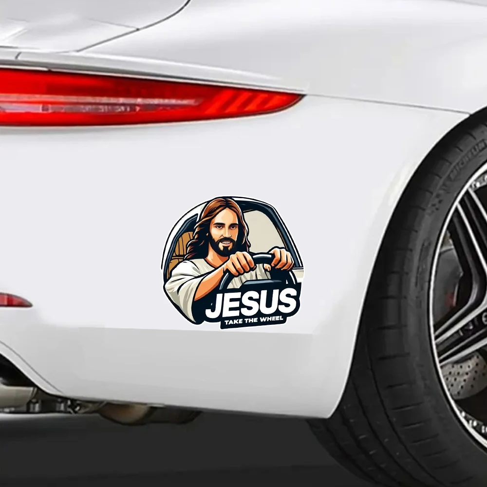 13x12cm Jesus Take The Wheel Waterproof Vinyl Sticker - Humorous Christian-Themed Decal for Cars, Motorcycles, Laptops, Bumpers,