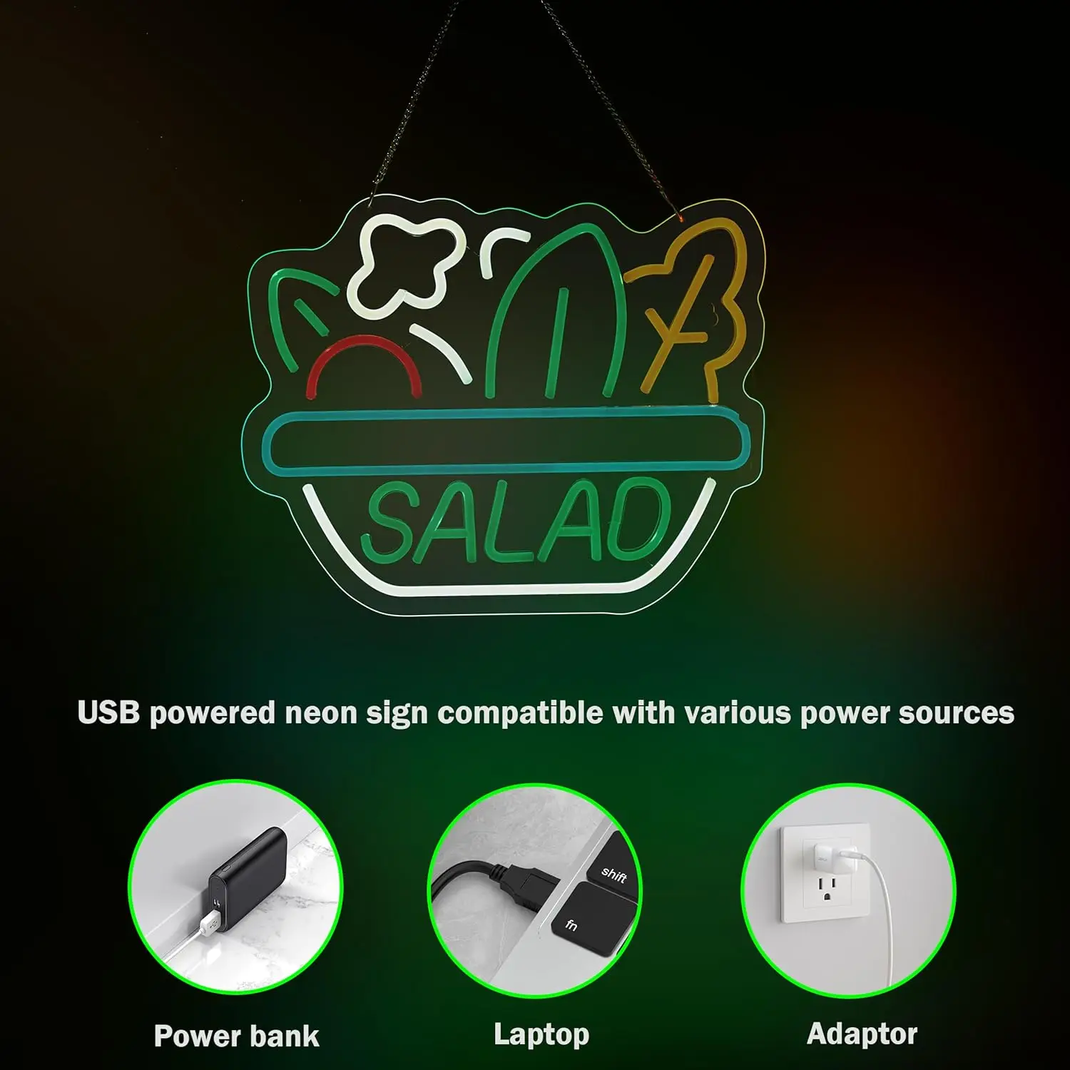 LED Neon Light Salad Neon Sign for Wall Decoration USB Power Supplied USB Neon Art Logo Decor Suitable for Restaurants Birthday