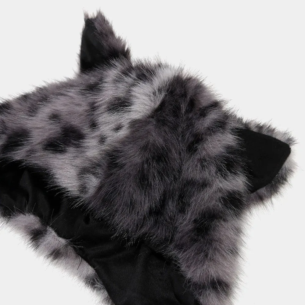 Long Braids Earflap Hat Thick Plush Soft Texture Leopard Print Beanie Leopard Pattern Full Coverage Winter Fluffy Hat Travel
