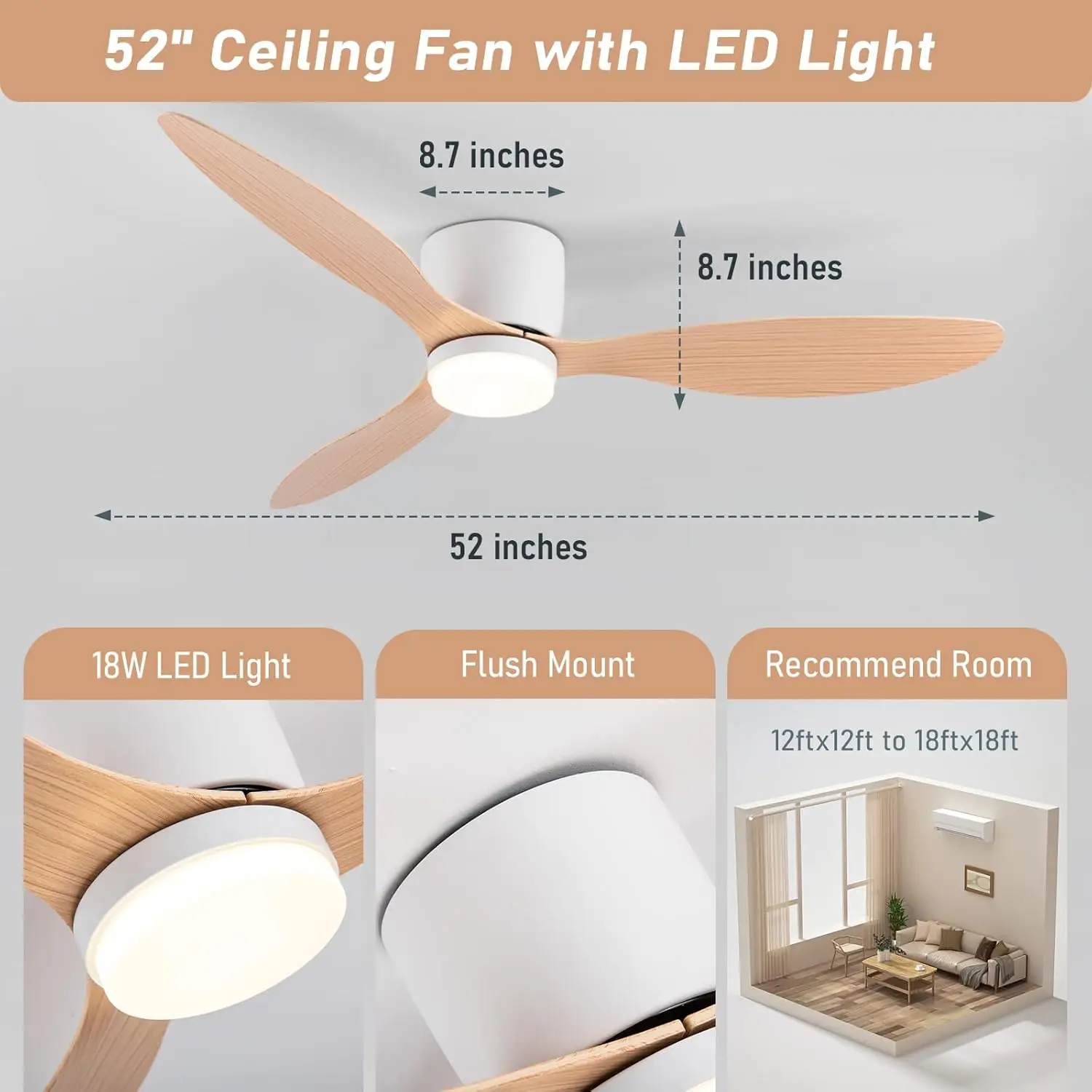 XINGOO Ceiling Fan with LED Light DC motor 42 inch Large Air Volume Remote Control  for Kitchen Bedroom Dining room Patio