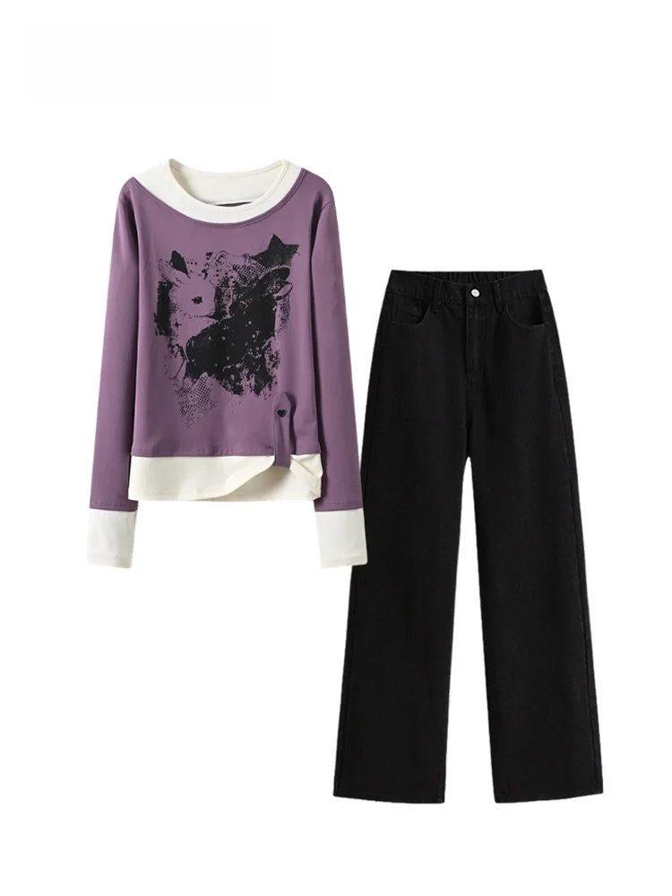 

Комплект женский: осенне-зимний новый свободный приталенный свитер большого размера и прямые брюки