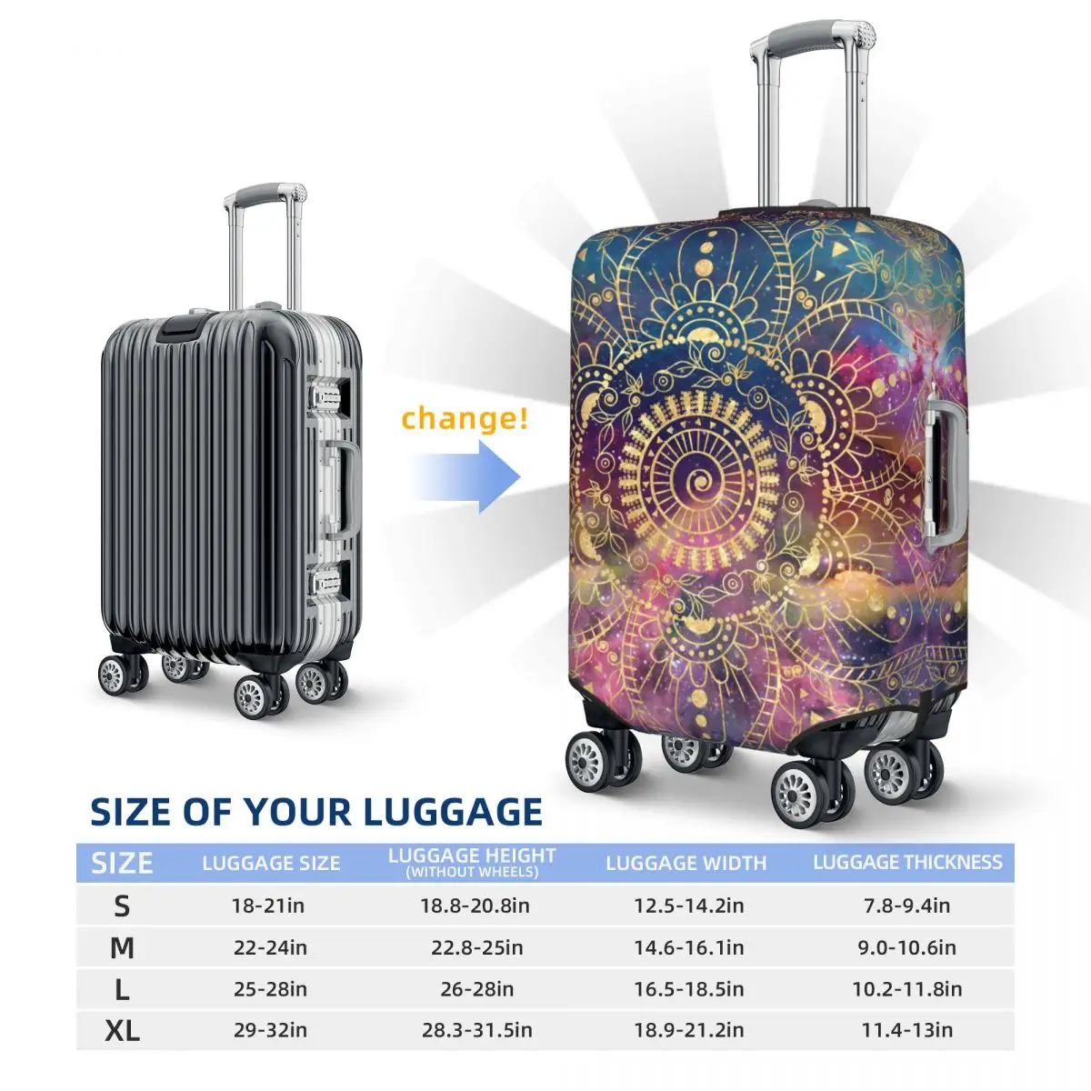Nebula Mandala Suitcase Cover Gold Watercolor Floral Practical Business Protector Luggage Supplies Holiday
