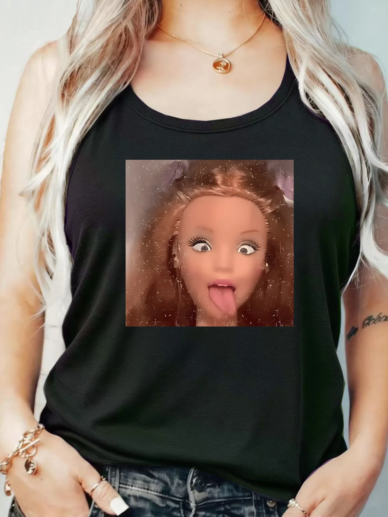 

Loose Fit Printed Pocket T-Shirt for Women with Ribbed Collar round Neck 1-8XL plus Size Comfortable Casual Vest