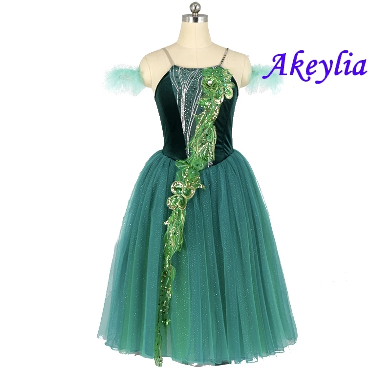 

Girls Emerald Ballet Costume Competition Professional Stage dress Performance Romantic Tutu green velvet for women JNBL233