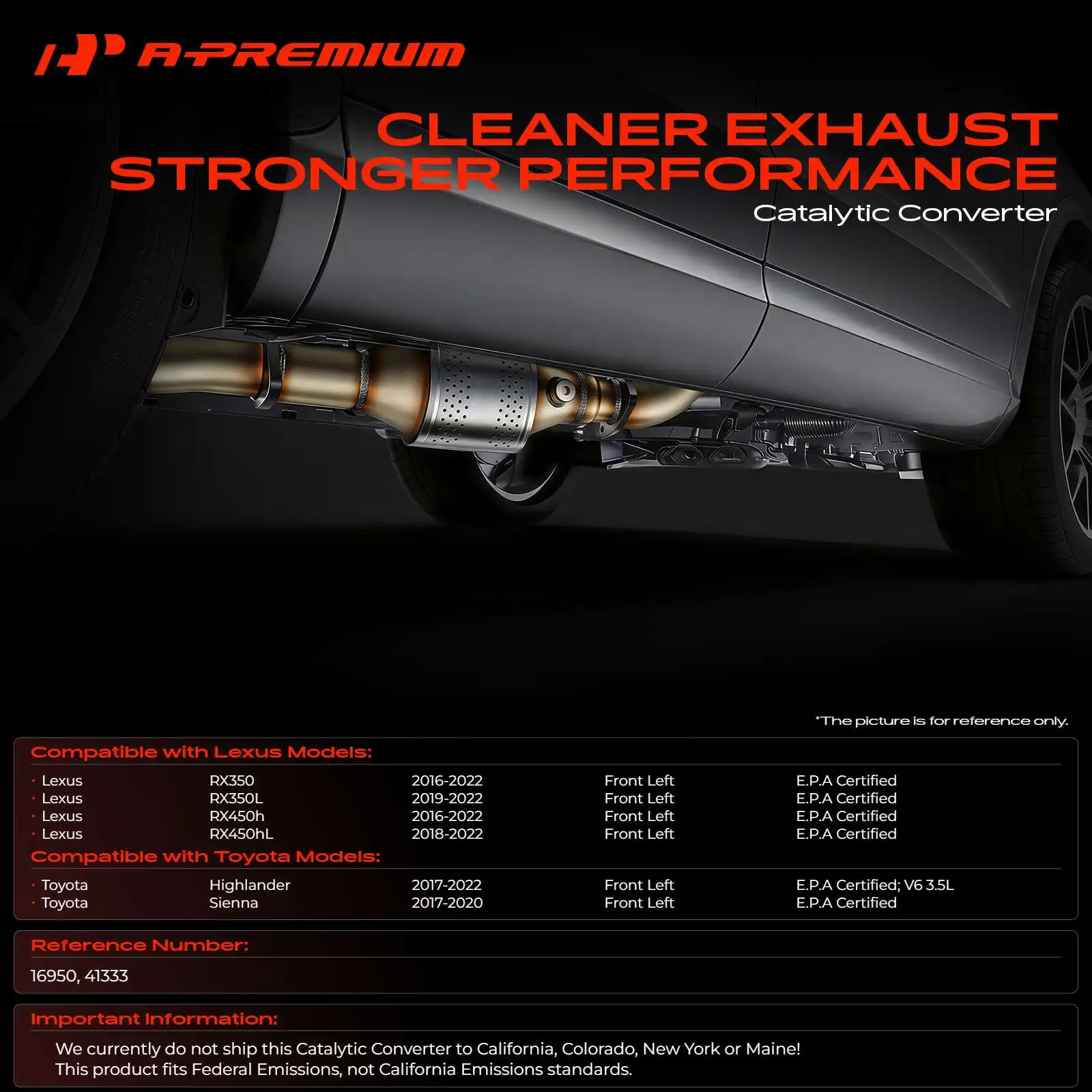 A-Premium Front Left Catalytic Converter for Toyota Highlander 2017-2022 Sienna 2017-2020 Lexus RX350 RX450h 2016-2022