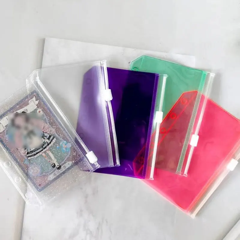 5pcs/Lot M5 Colofrful Binder Pockets Binder Zipper Folders For 6-Ring Mini Notebook Binder PVC Storage Bag Card Holder Pouch