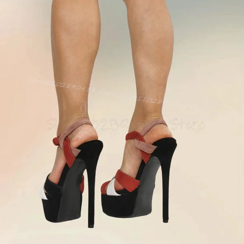 

Mixed Color Sewing Design Peep Toe Platform Sandals Ankle Buckle Strap Women Shoes Thin High Heels Sexy 2026 Zapatos Para Mujere