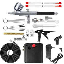 Aerógrafo com Kit Compressor, Dupla Ação, 7cc Capacidade, Pistola de Pulverização 0,3mm, Acessórios para Modelos, Pintura, Conjunto Compressor Escova de Ar