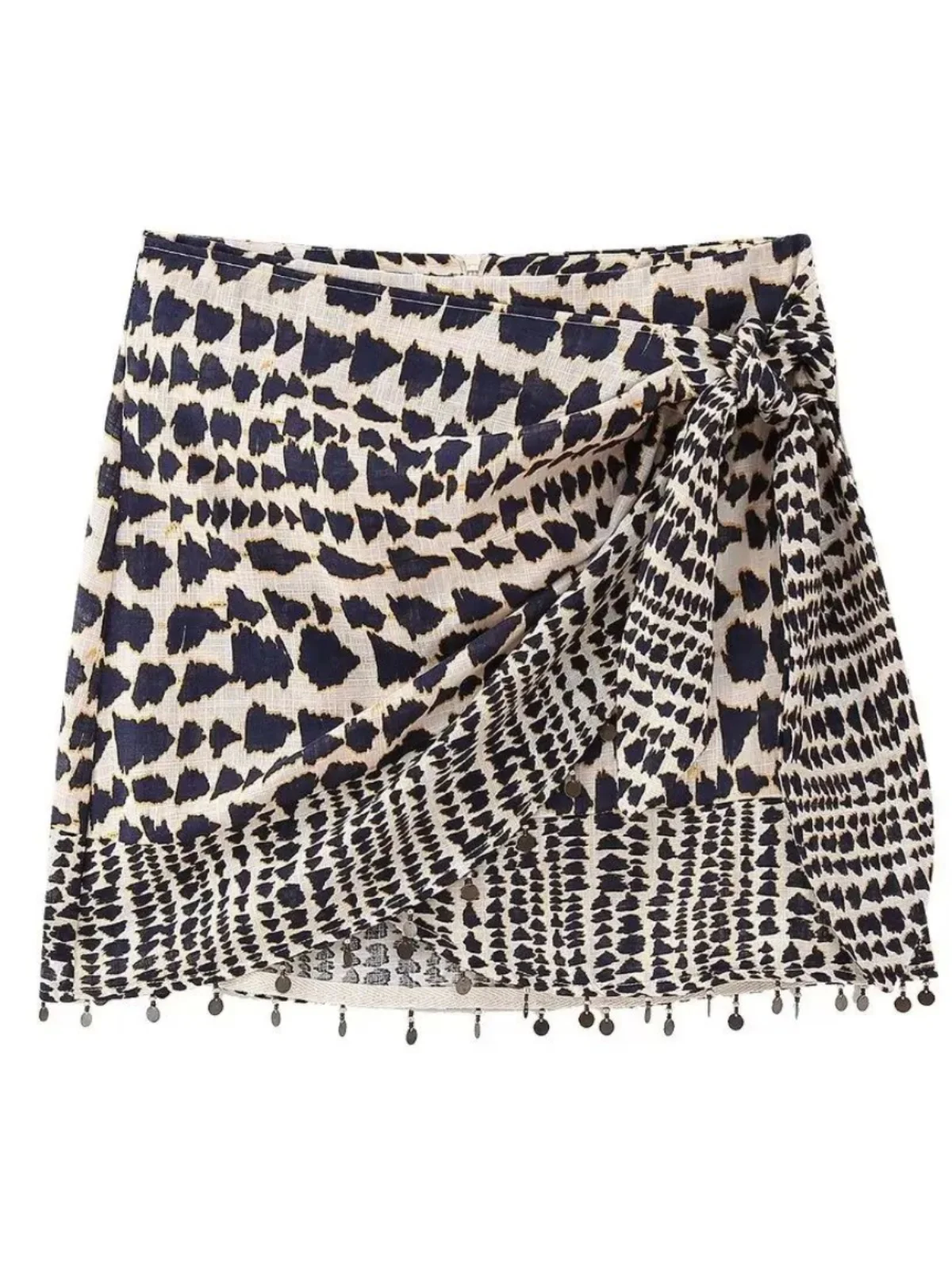 

Beaded Side-Knotted Holiday ort Skirt Street Sle Travel Decorated Asymmetrical Polyester Fiber Midi Skirt for Women