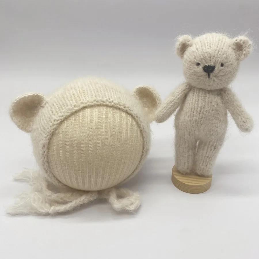 Newborn Photography Props Hat Dolls Sets Hand Knitted Animals Bunny Bear  Bonnet Sets  Baby Photo Studio Accessories - view 3