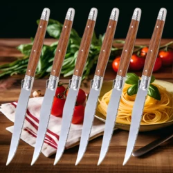 4/6/8 P Serrated Steak Knives Set Dinner Knife Cutlery Solid Wood Handle Full Tang Steel Table Knife Sharp Handle Cutlery Knife
