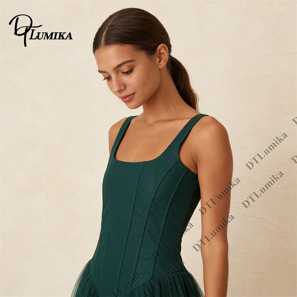 DTLumika 2026 Women's Fashion Maxi Gown for Summer, Elegant Square Neck Tulle Skirt with Ballet Waist, Semi-Formal Dress Plus