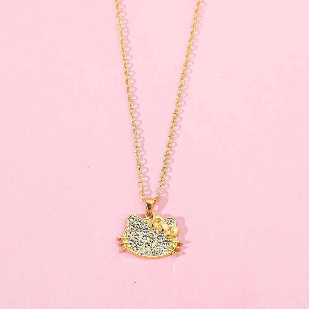 Hello Kitty Sanrio Necklace Gold Cascade Shiny Dazzling Women's Collarbone Chain Fashion Elegant Wedding Accessories Jewellery