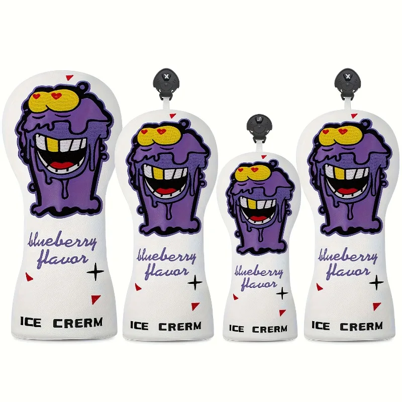 อุปกรณ์คลุมหัวไม้กอล์ฟดีไซน์แปลกตาสีม่วง อุปกรณ์กอล์ฟที่สนุกสนาน อุปกรณ์คลุมหัวไม้กอล์ฟ กันฝุ่นและทนทาน