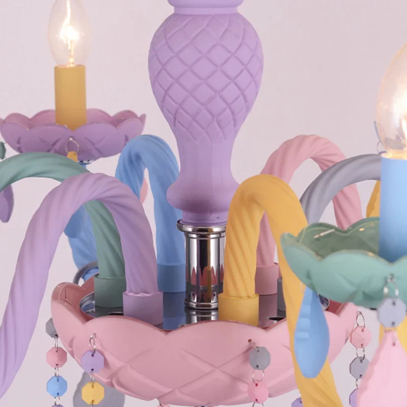 Rainbow Crystal Chandelier European Candle Bedroom Children\'s Room American Girl Princess Makaron Pendant Chandeliers Light