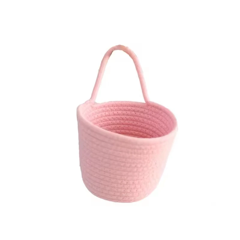 Cotton Rope Woven Storage Basket Candy Color Small Hanging Baskets Desktop Sundries Organizer Box Home Organisation