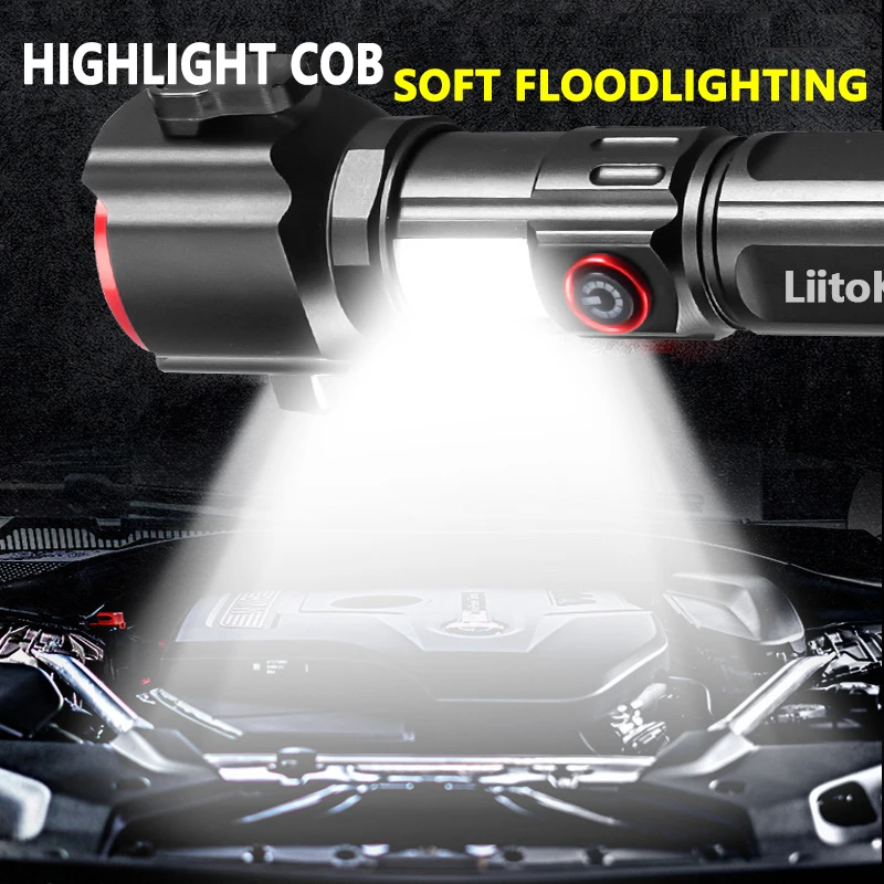 LiitoKala 5-speed USB LF-2210 Outdoor Camping High Brightness COB 1800 Lumen Laser Wick Rechargeable Zoom Flashlight