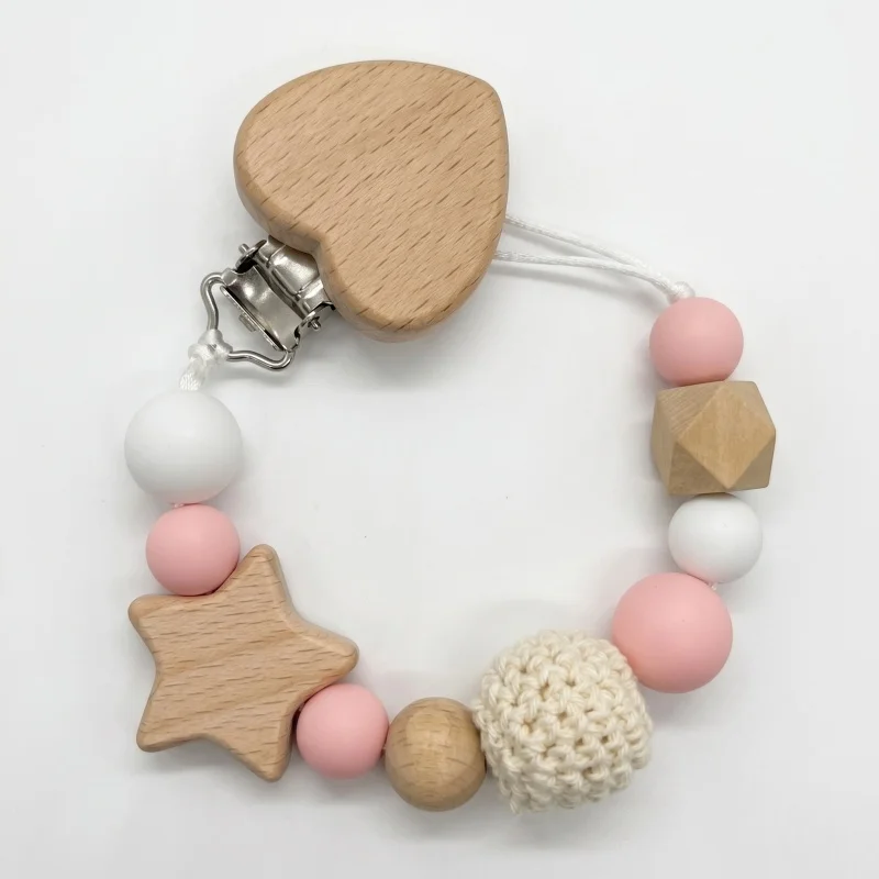 Personalized Baby Pacifier Clip Chain Custom Name Silicone Wooden Teether Holder BPA Free Soother Dummy Clips Baby Shower Gift view 6