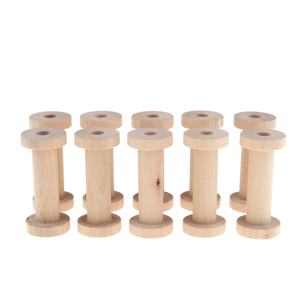 Arts Crafts Spools 10pcs Vintage Wooden Spool Set Natural DIY Roller Coils for Sewing String Stacking Activities