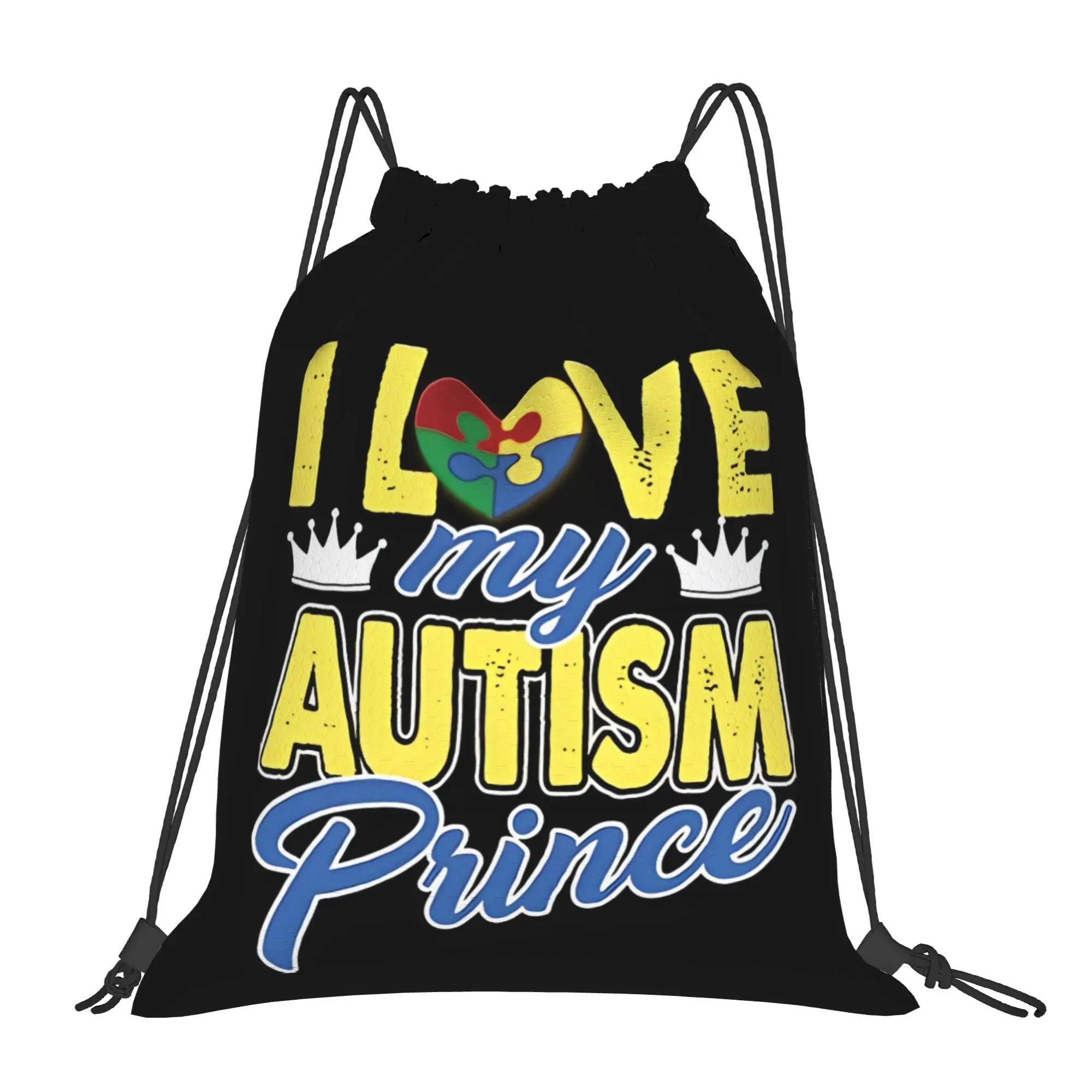 I Love My Autism Prince  Portable Travel Drawstring Backpack Riding Backpack Gym Clothes Drawstring Bags