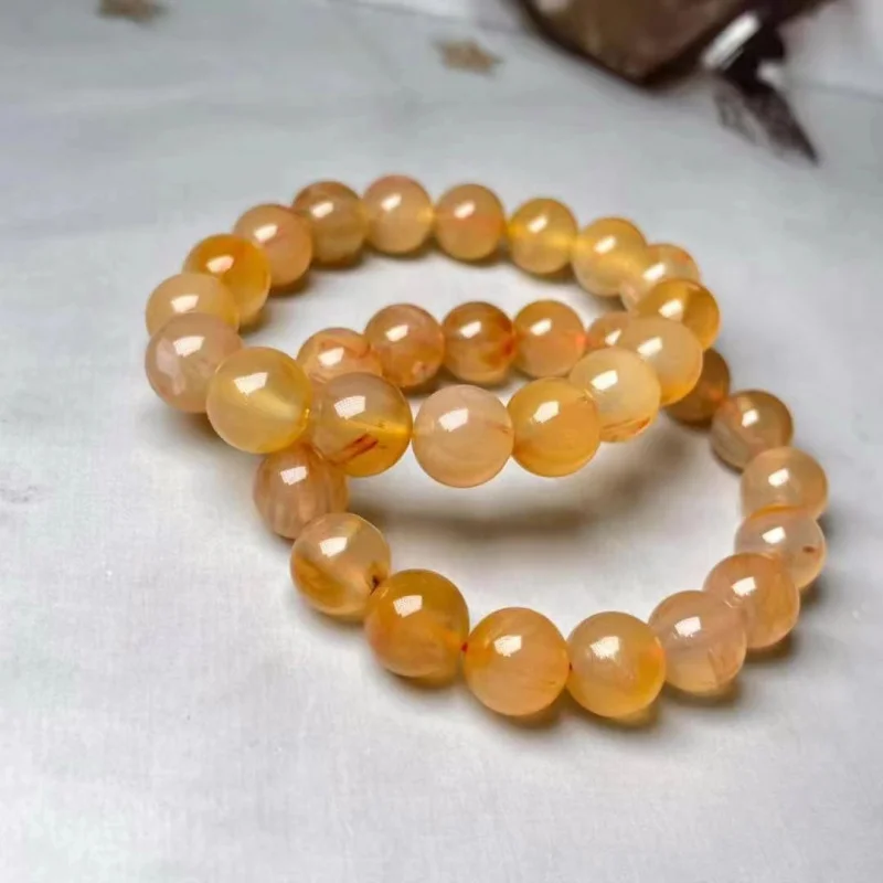 Factory Natural Old Pit Material Blonde Jade round Beads BraceletBloodshot YellowCrystal Transparent Brace